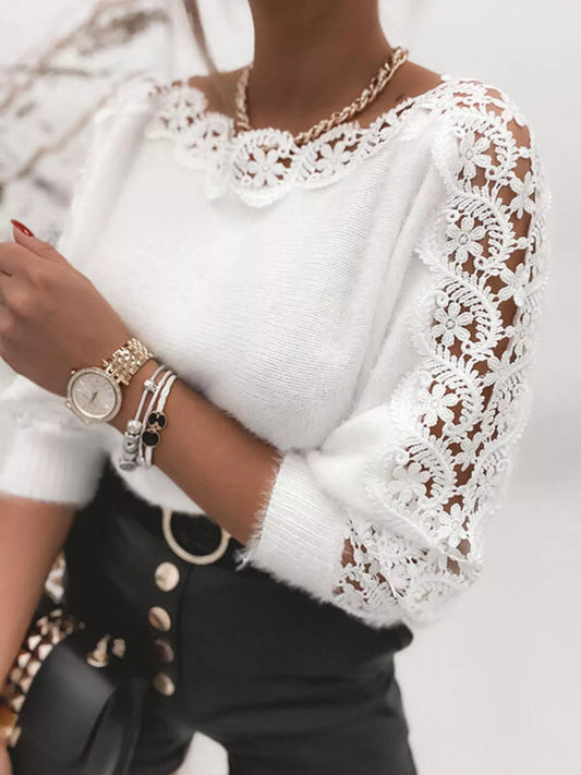 Women's Lace Trim Round Neck Sweater — women's knit sweater Australia