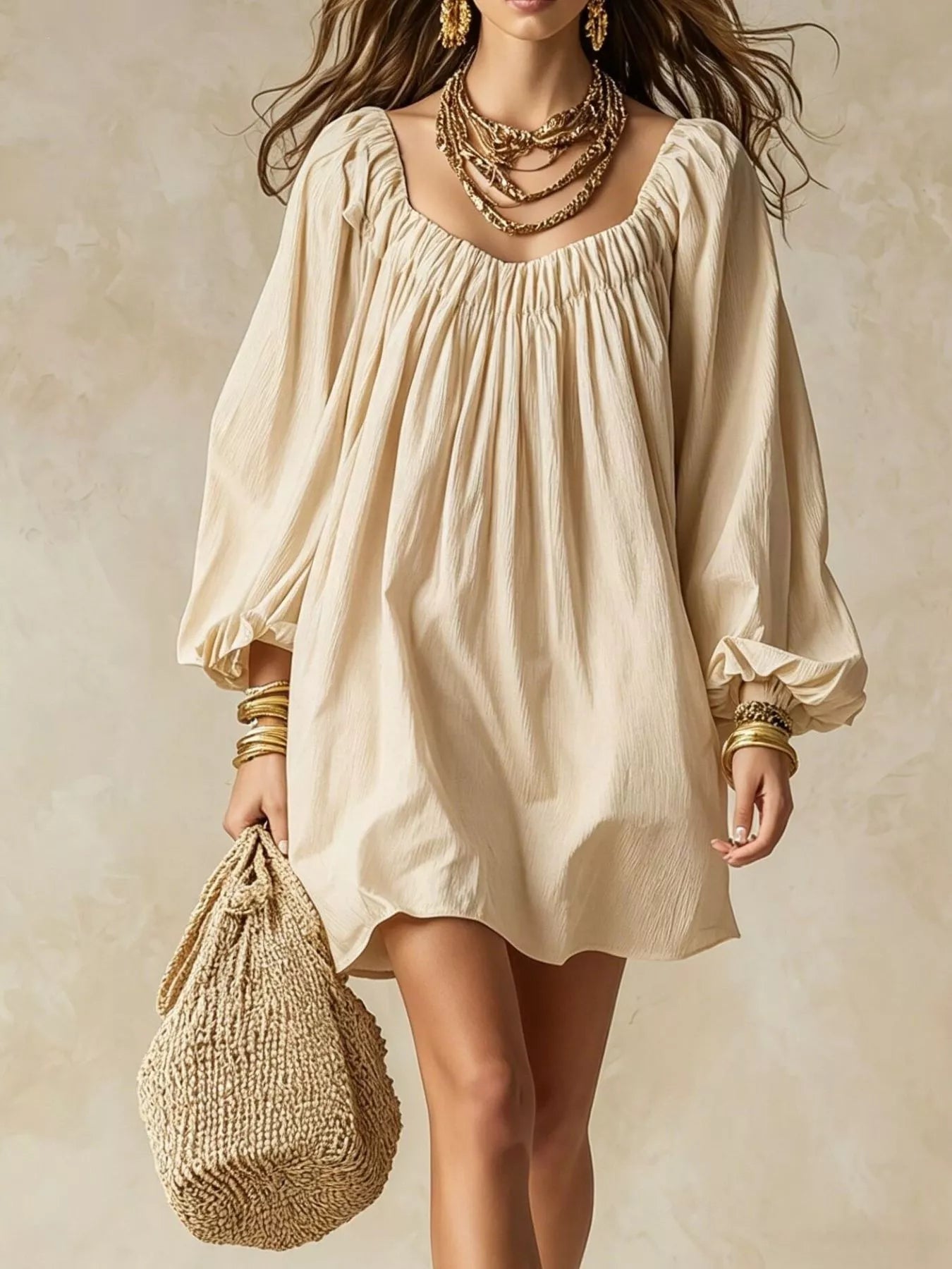 Women's Flowy Balloon Sleeve Mini Dress — Chic and Unique AU