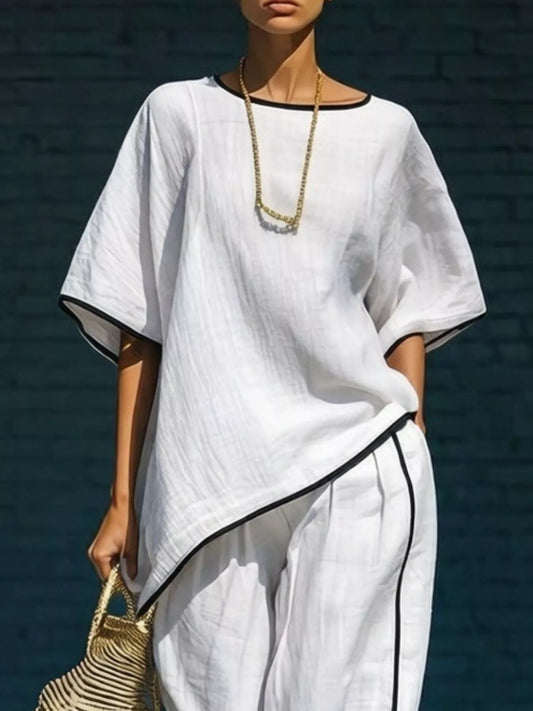Contrast Trim Round Neck Top and Pants Set — women's co-ord set Australia