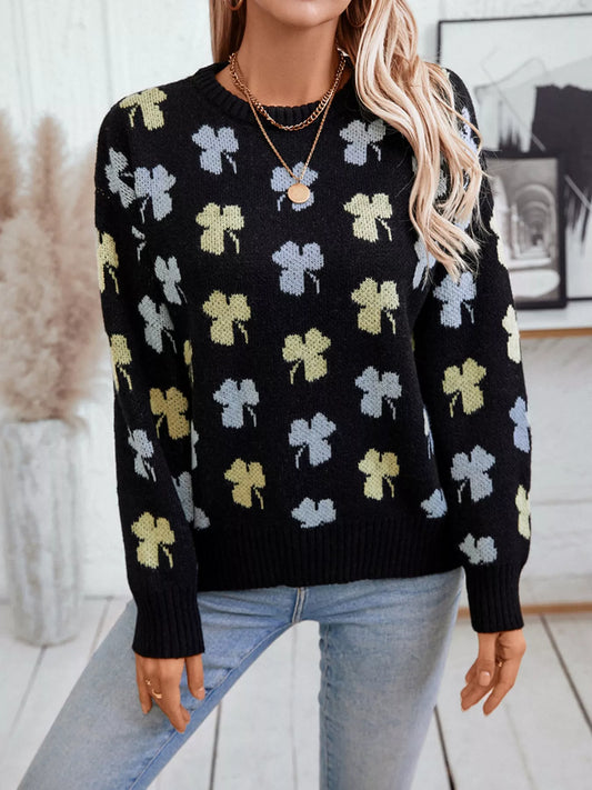 Women's Clover Round Neck Long Sleeve Sweater — women's knitwear Australia