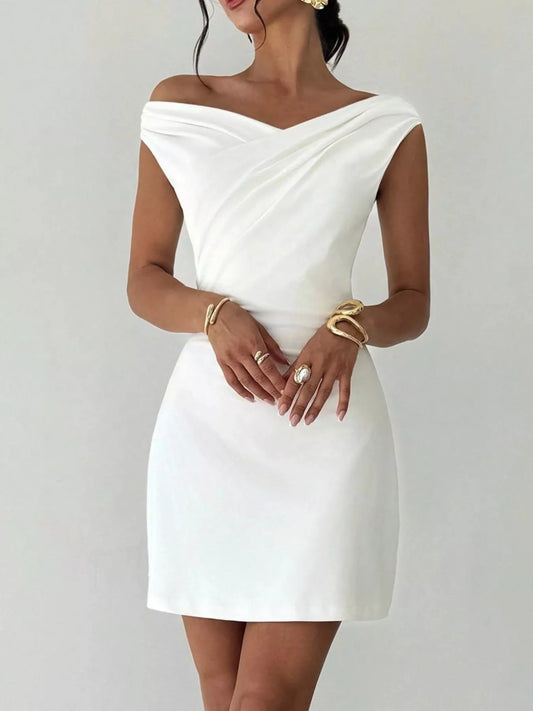 Elegant Off-Shoulder Draped Mini Dress — women's formal dress Australia