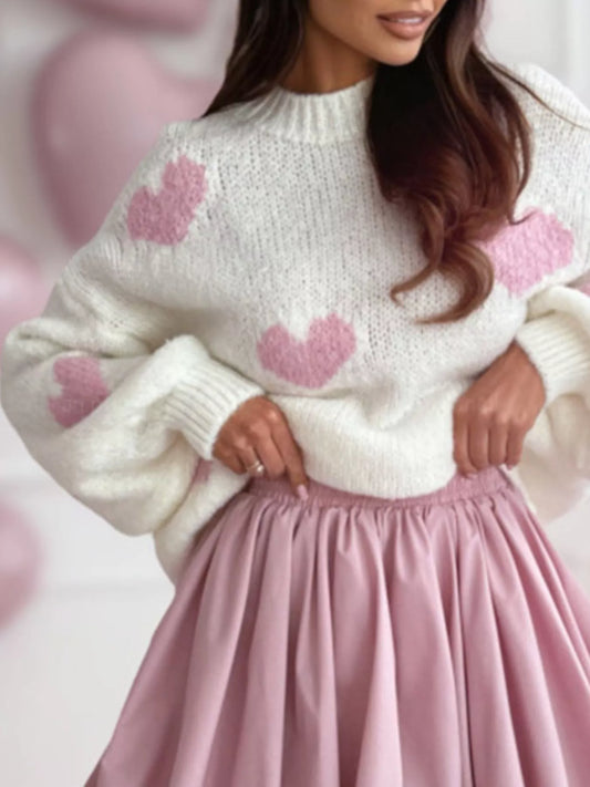 Women's Heart Round Neck Knitted Sweater — women's knit sweater Australia