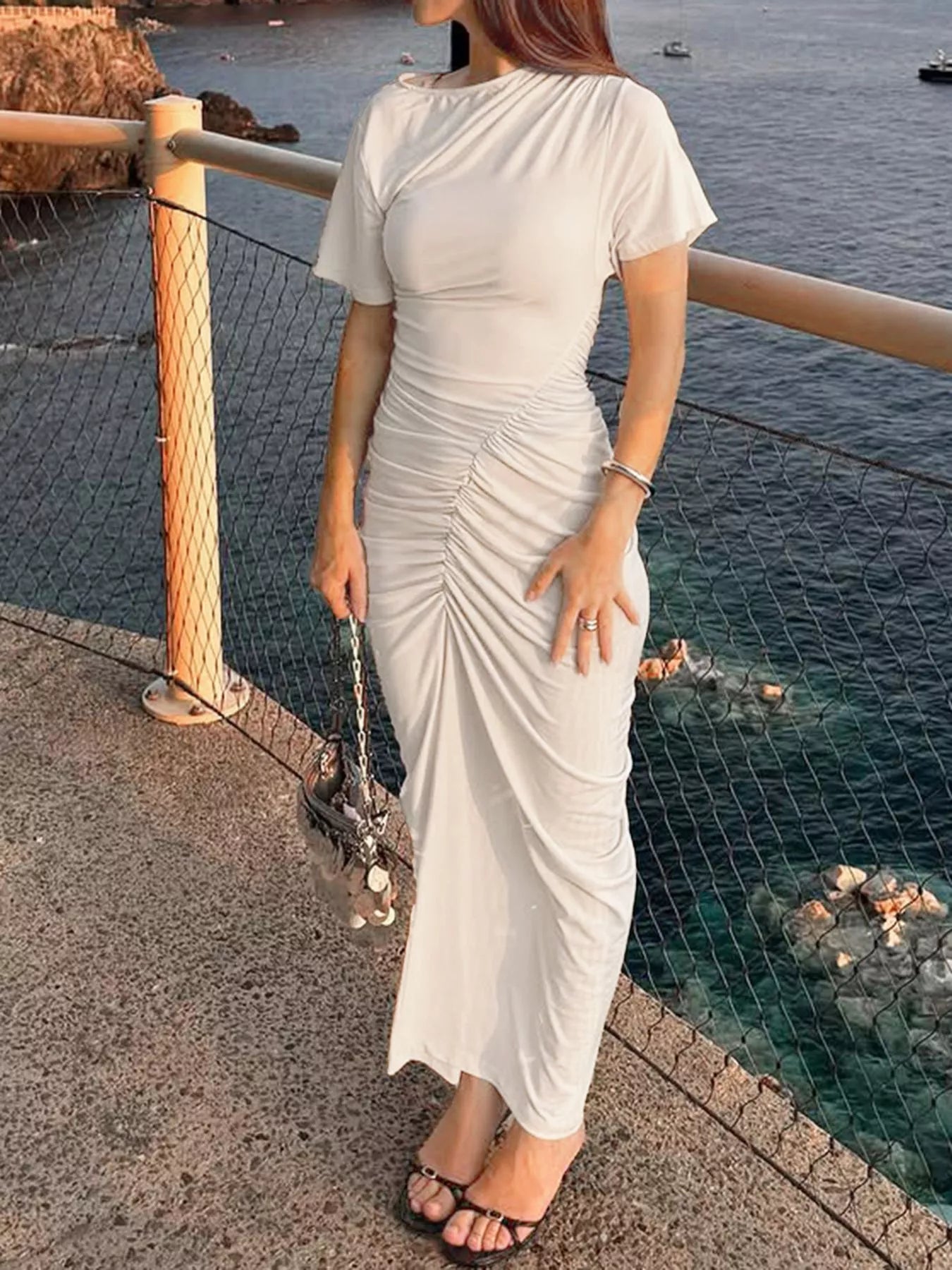 Women's Ruched Short Sleeve Maxi Dress — Chic and Unique AU