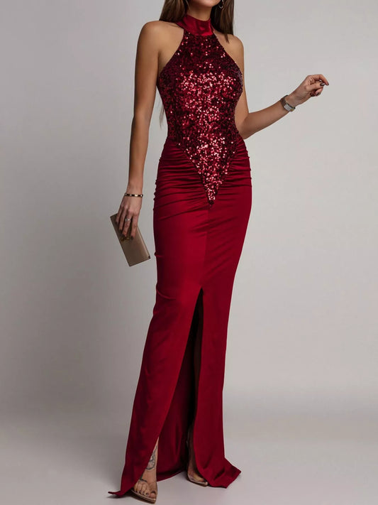 Sequin High Slit Sleeveless Maxi Dress — evening dress Australia
