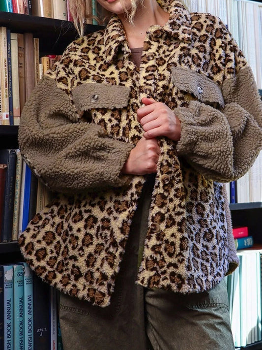 Leopard Print Teddy Fleece Jacket — women's jacket Australia