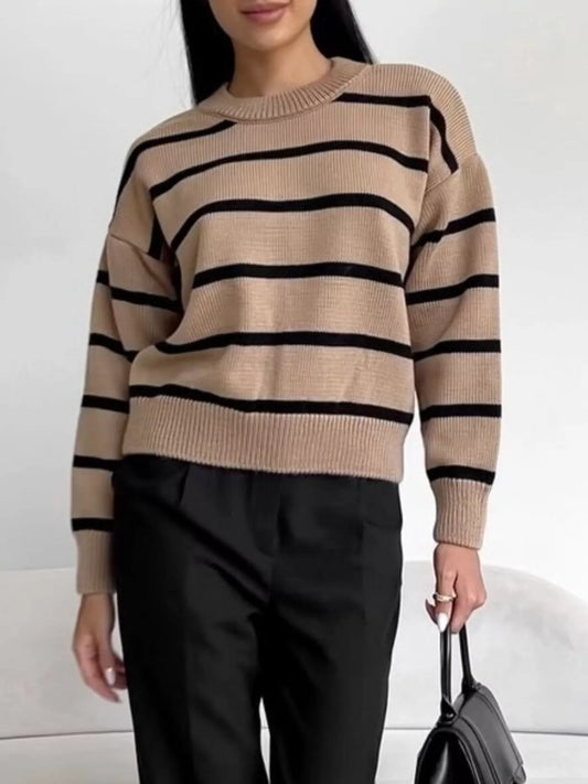 Women's Striped Knit Round Neck Sweater — women's knitwear Australia