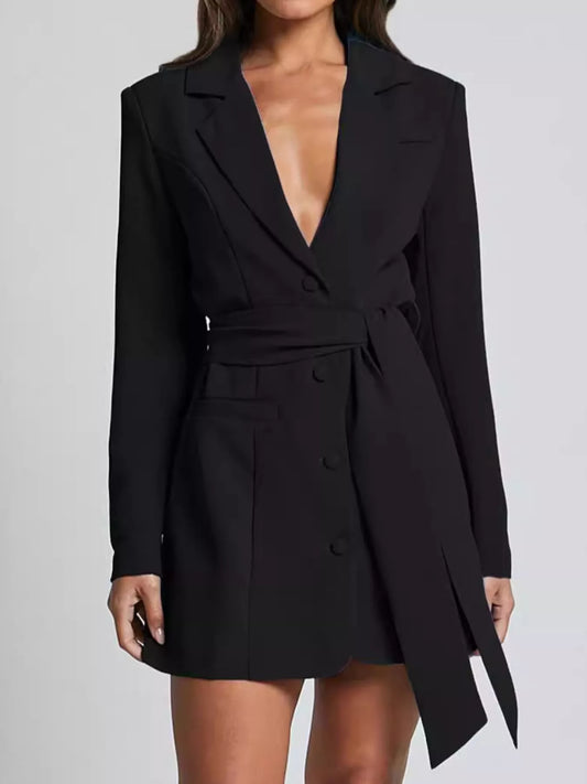 Lapel Collar Tie Waist Blazer — women's blazer Australia