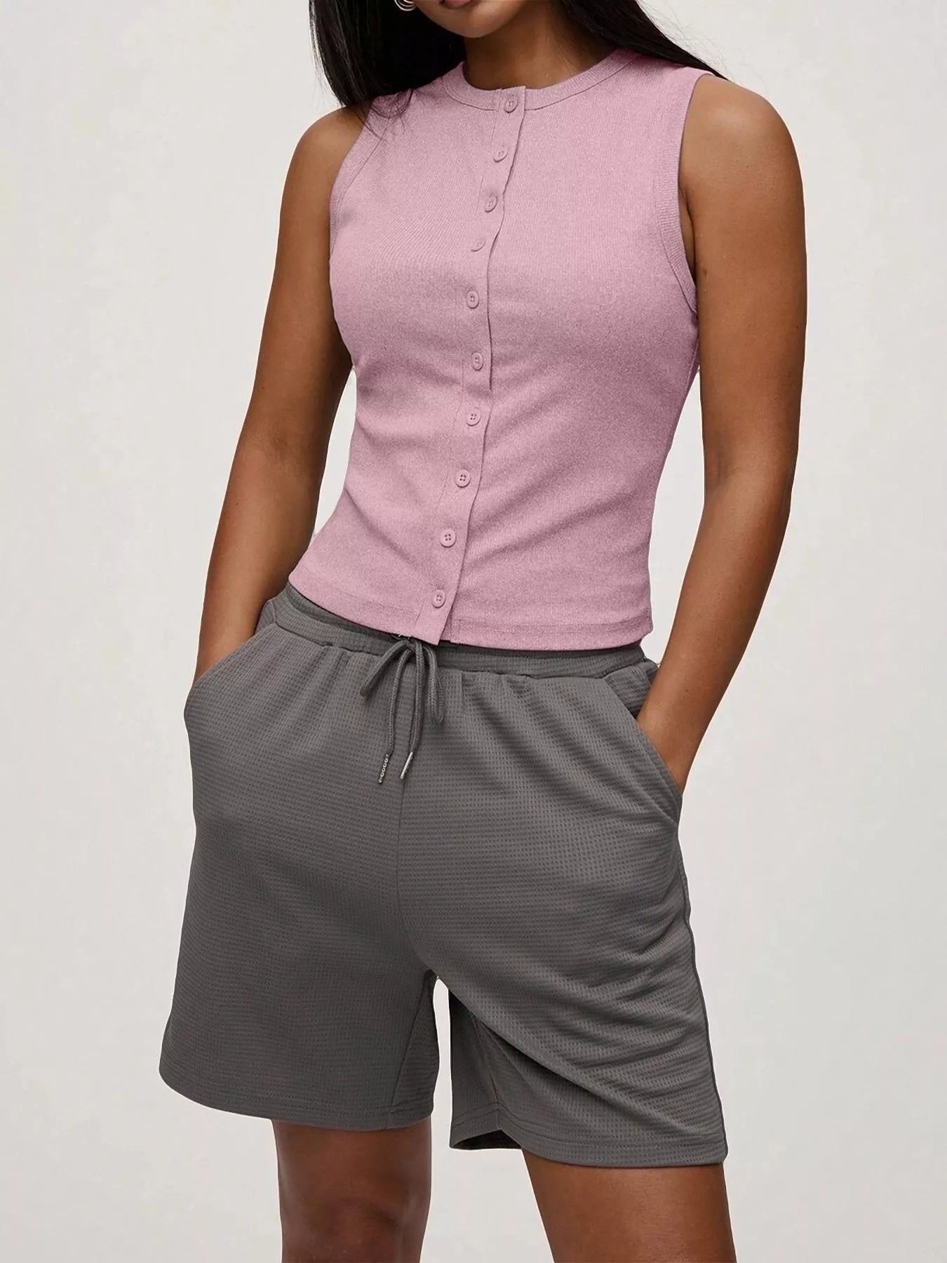 Ribbed Button-Front Sleeveless Tank — women's tank top Australia