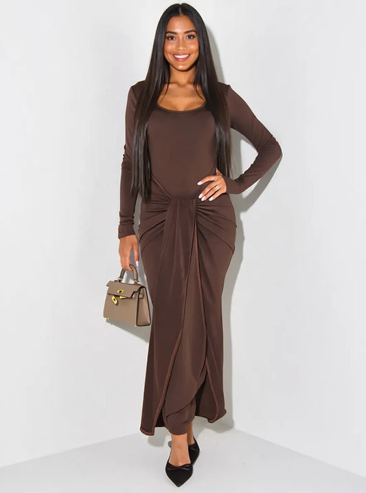 Long Sleeve Tie-Front Bodycon Maxi Dress — women's maxi dress Australia