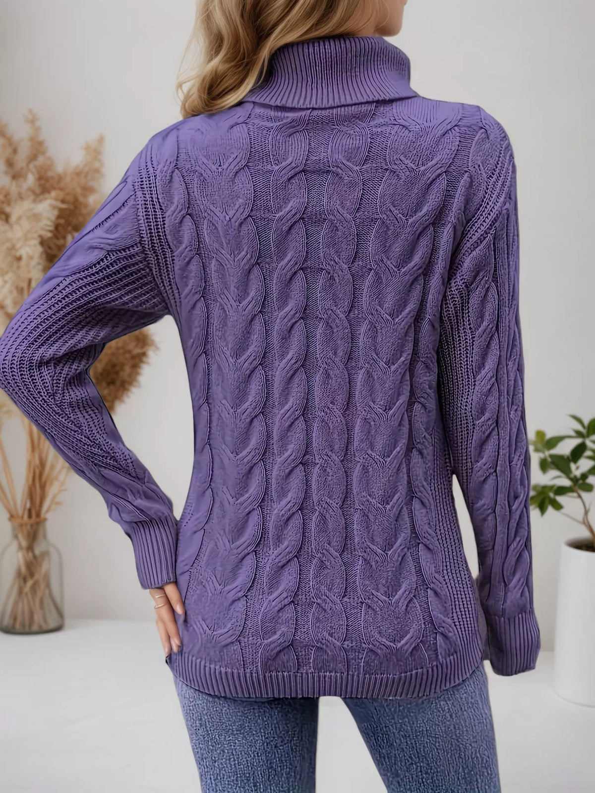 Women's Cable Knit Turtleneck Long Sleeve Sweater — women's knit sweater Australia