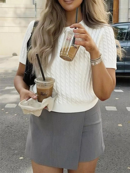 Women's Cable-Knit Short Sleeve Sweater — women's knit sweater Australia