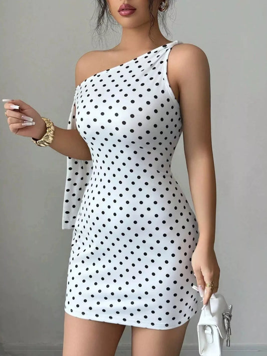 One-Shoulder Polka Dot Bodycon Mini Dress — women's mini dress Australia