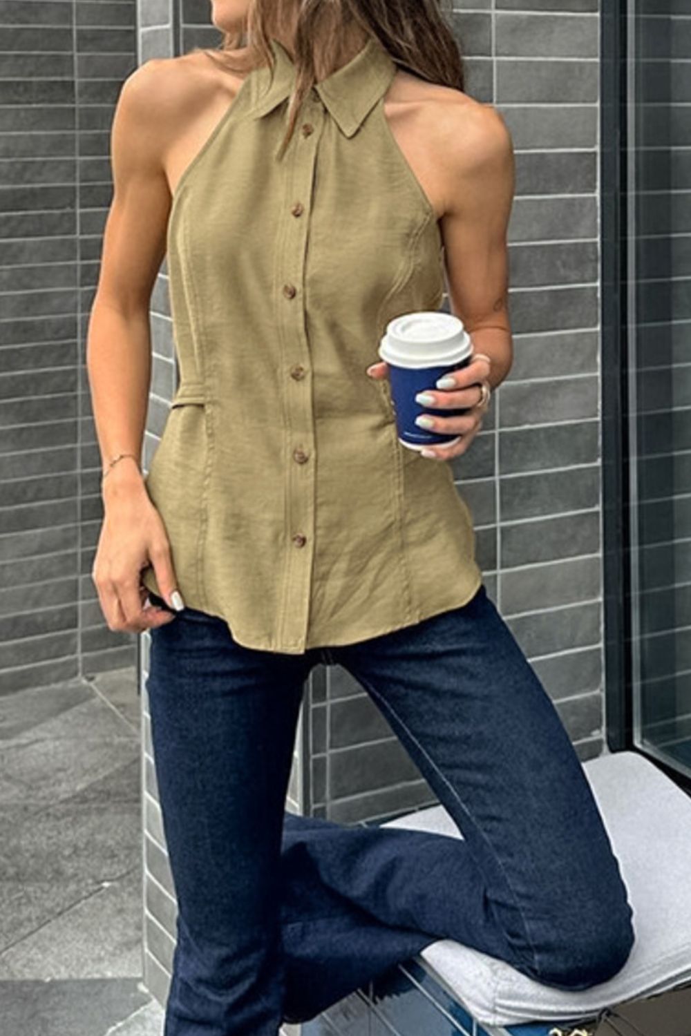 Button-Down Sleeveless Top — women's top Australia
