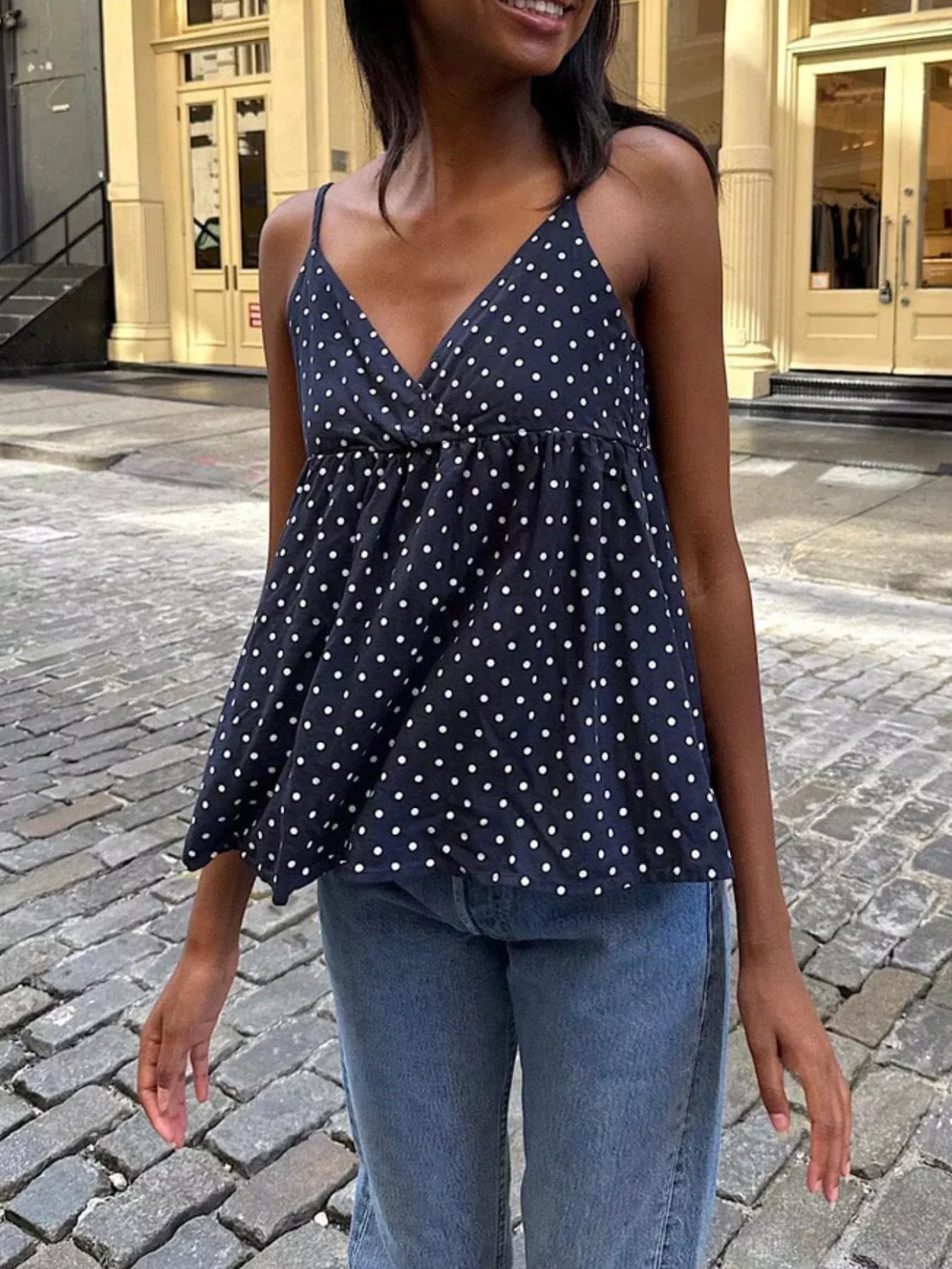 Polka Dot V-Neck Flowy Cami — women's cami Australia