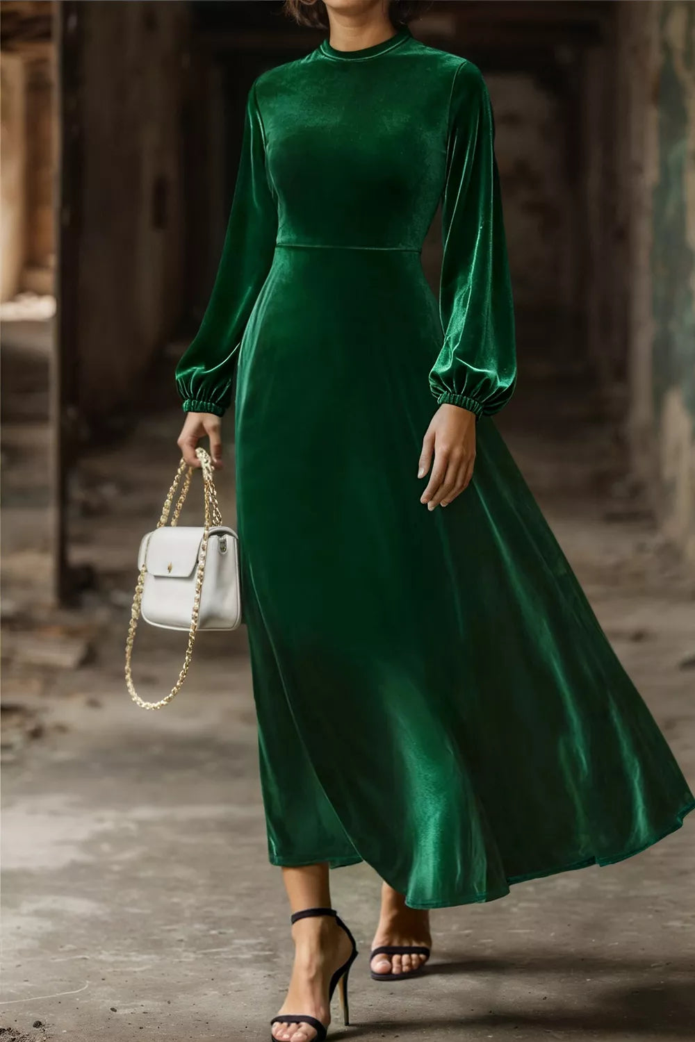 Women's Velvet Balloon Sleeve Maxi Dress — Chic and Unique AU