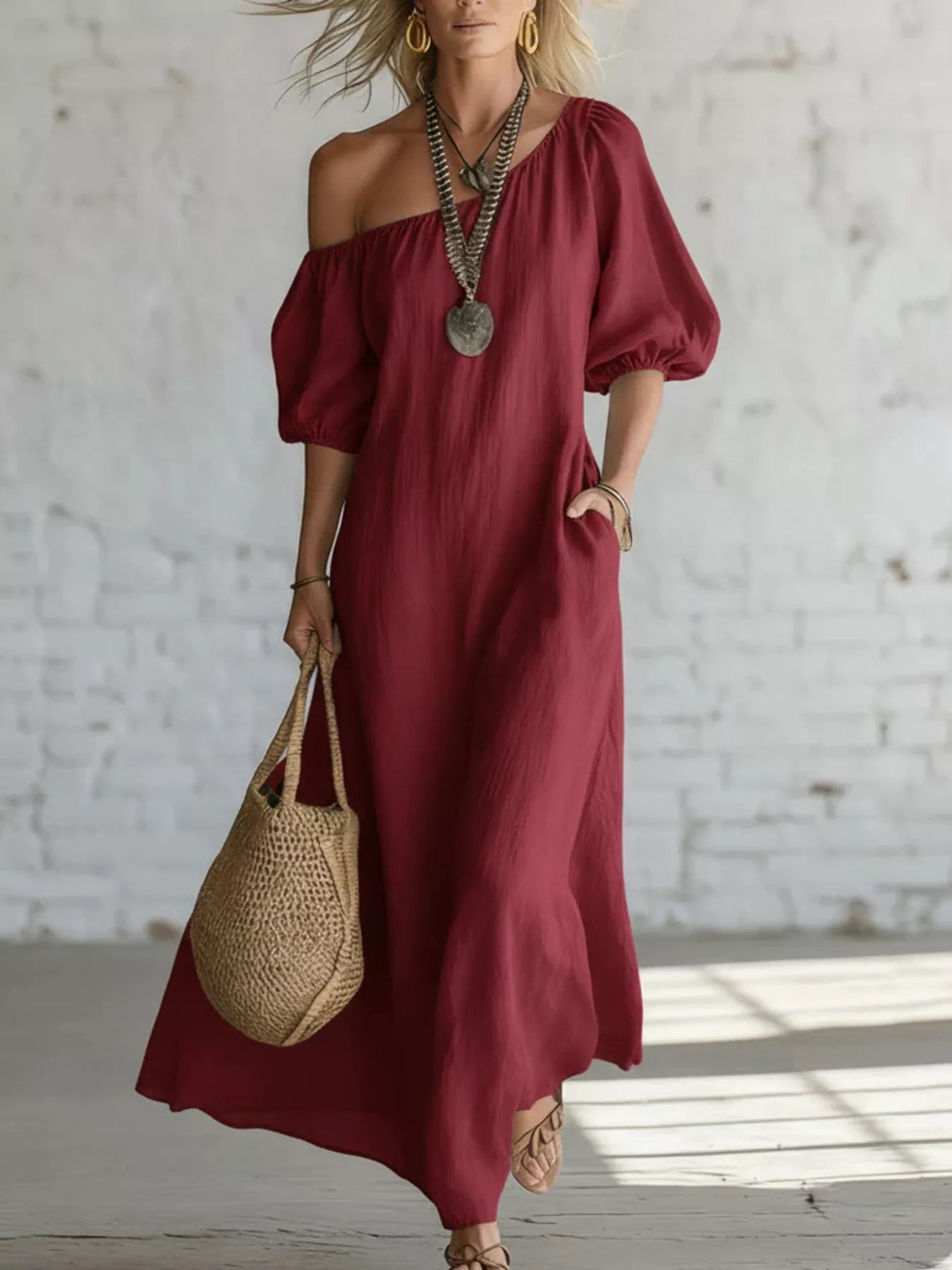 Women's One-Shoulder Puff Sleeve Maxi Dress — Chic and Unique AU