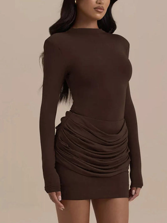 Mock Neck Ruched Bodycon Mini Dress — women's casual dress Australia