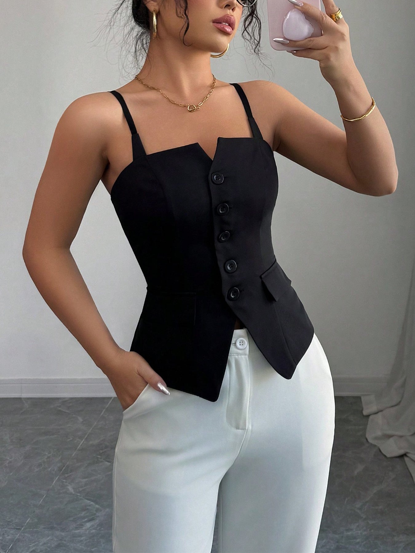 Button-Front Fitted Cami — women's cami Australia