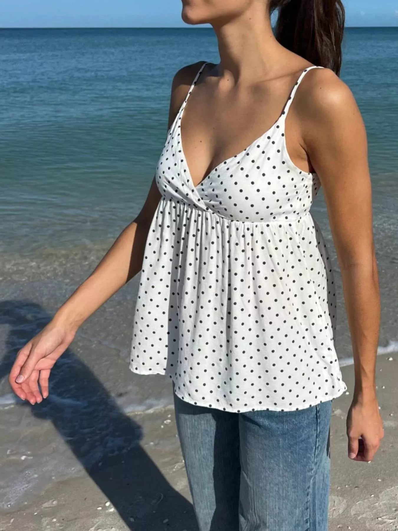 Polka Dot V-Neck Flowy Cami — women's cami Australia