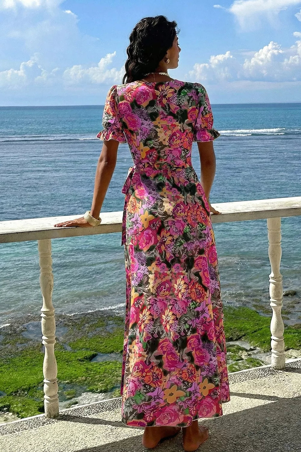 Women's Slit Floral Short Sleeve Maxi Dress — Chic and Unique AU