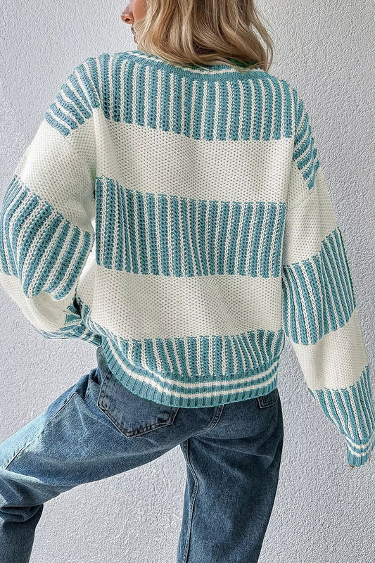 Women's Two Tone Striped Patchwork Drop Shoulder Loose Sweater — women's knitwear Australia