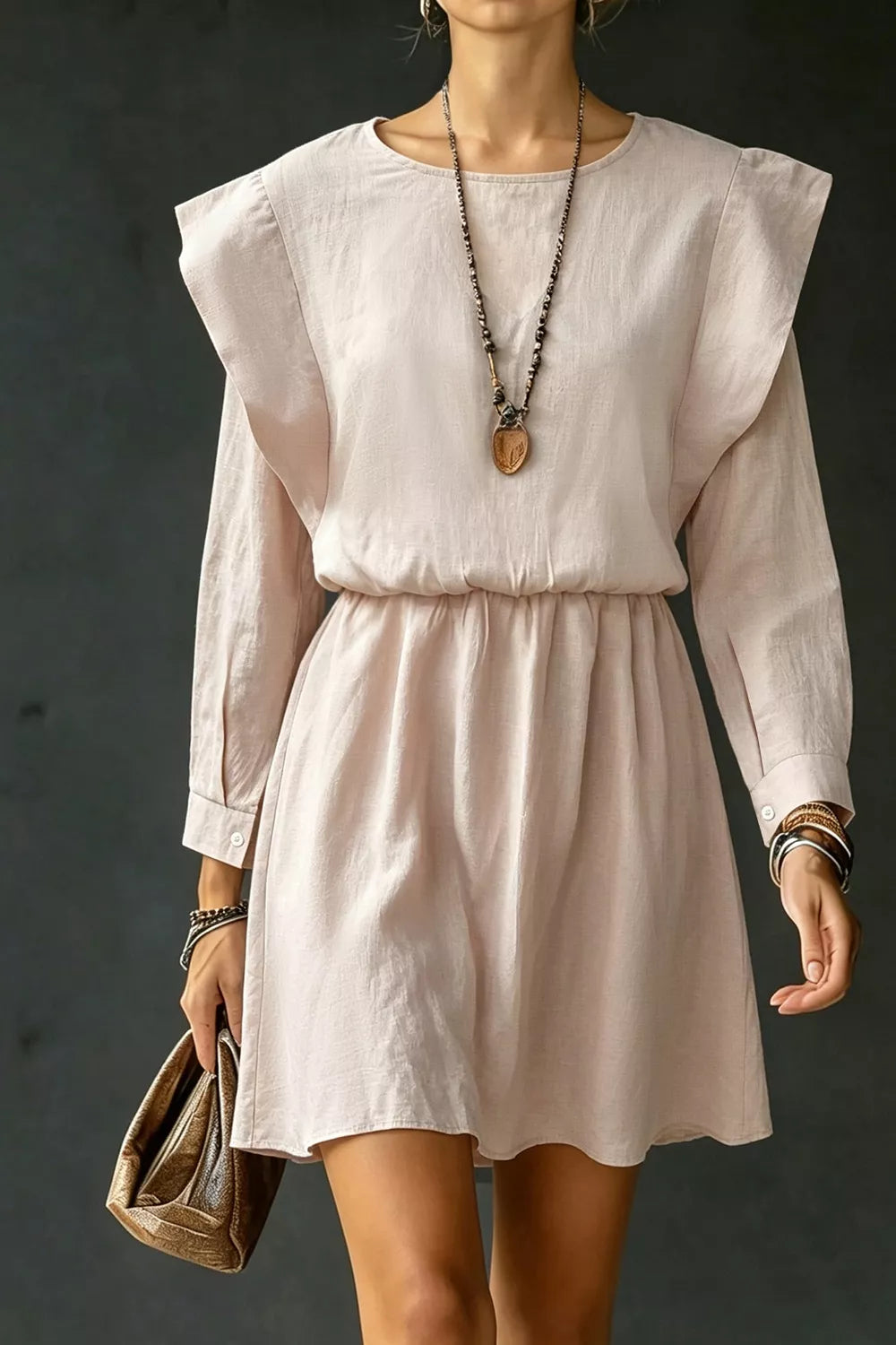 Women's Ruffled Round Neck Long Sleeve Dress — Chic and Unique AU