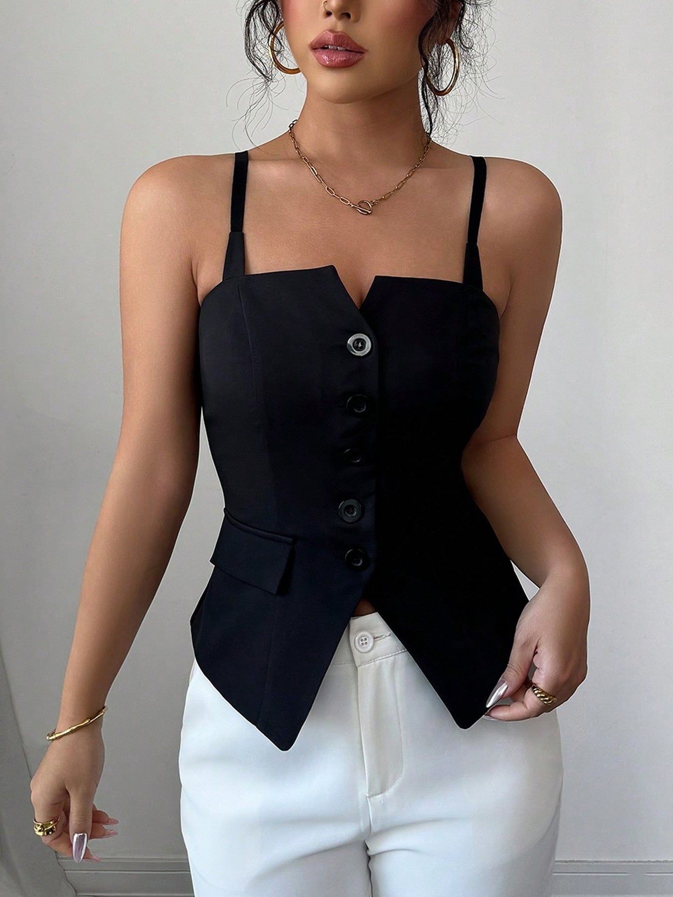 Button-Front Fitted Cami — women's cami Australia