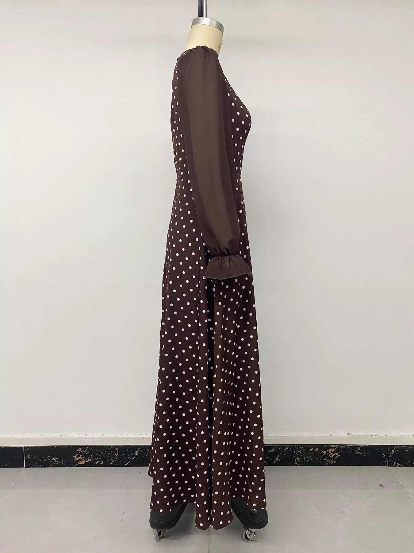 Women's Polka Dot Square Neck Long Sleeve Maxi Dress — Chic and Unique AU