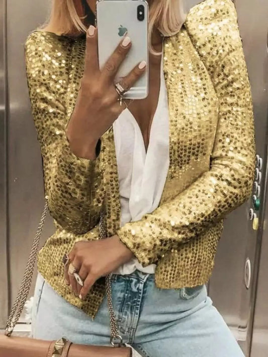 Full Size Sequin Long Sleeve Jacket Plus Size — women's jacket Australia