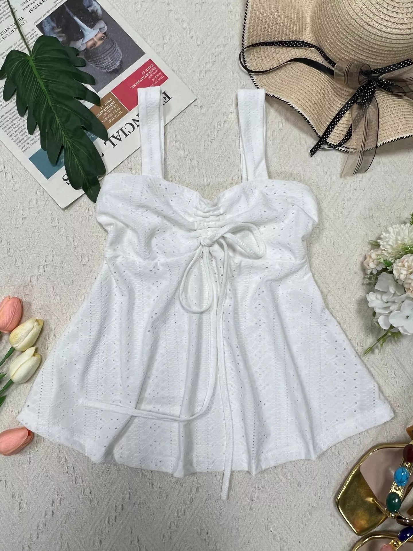 Eyelet Embroidered Drawstring Cami Top — women's cami Australia