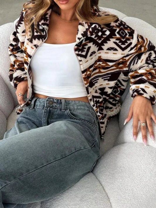 Geometric Fleece Zip-Up Jacket — women's jacket Australia