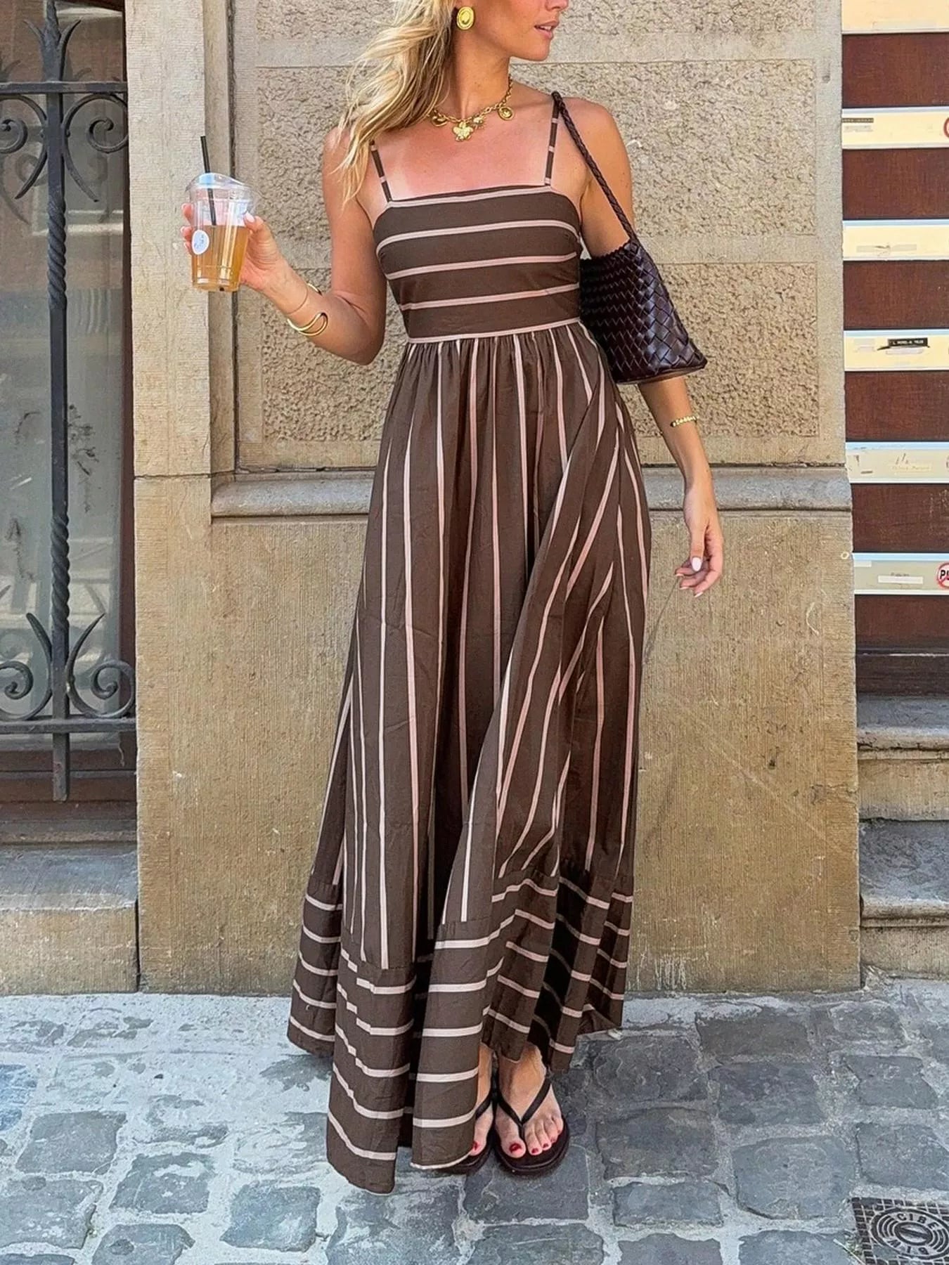 Women's Cutout Back Striped Maxi Dress — Chic and Unique AU