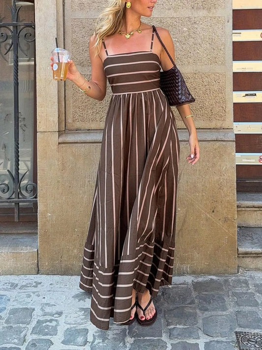 Women's Cutout Back Striped Maxi Dress — Chic and Unique AU