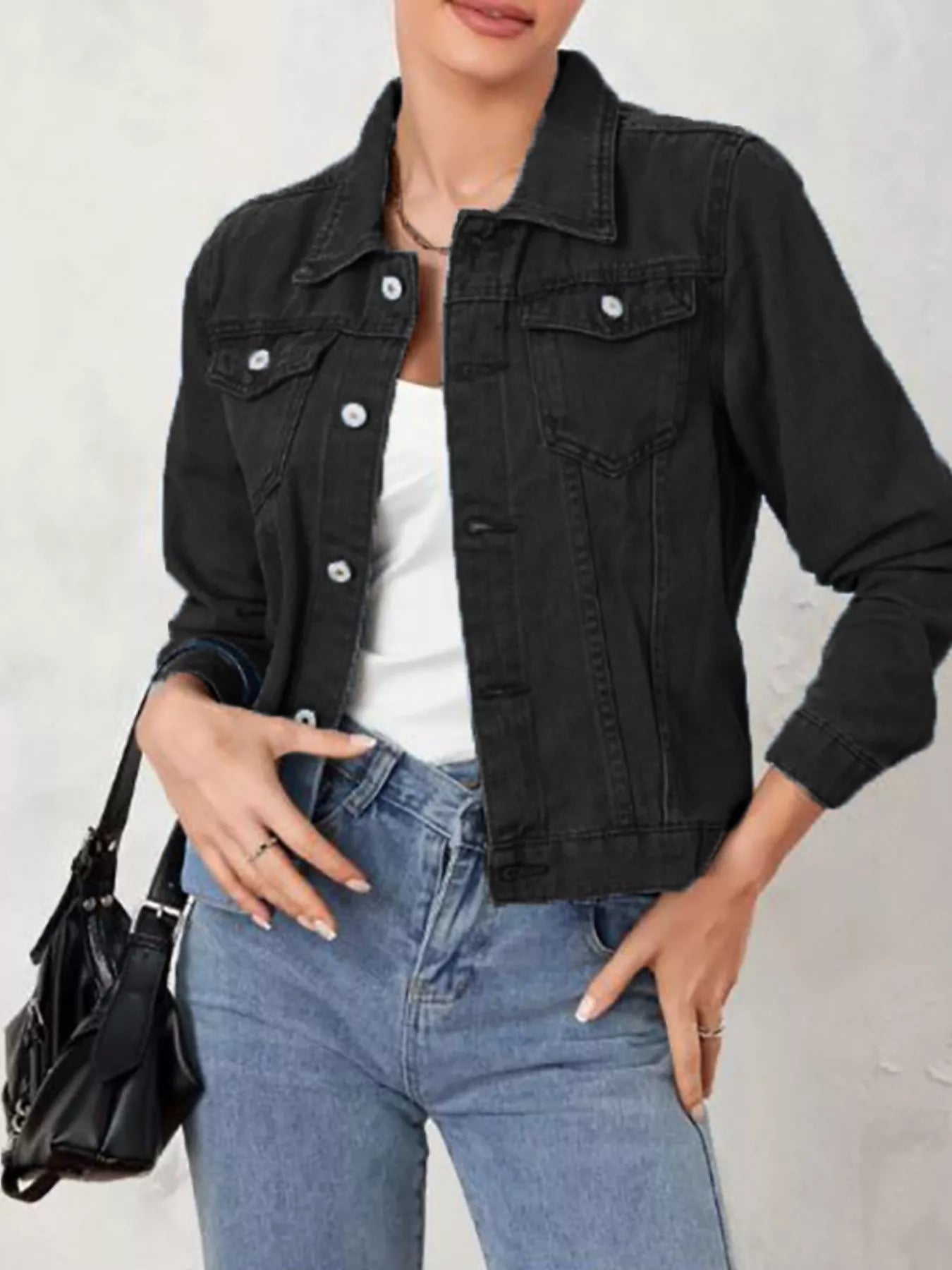 Button Up Long Sleeve Denim Jacket — women's jacket Australia