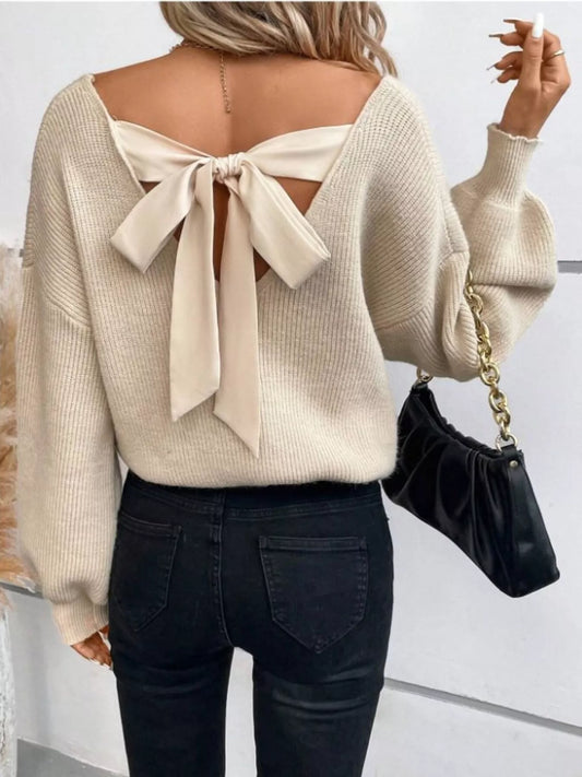 Women's Back Bow V-Neck Sweater — women's knitwear Australia