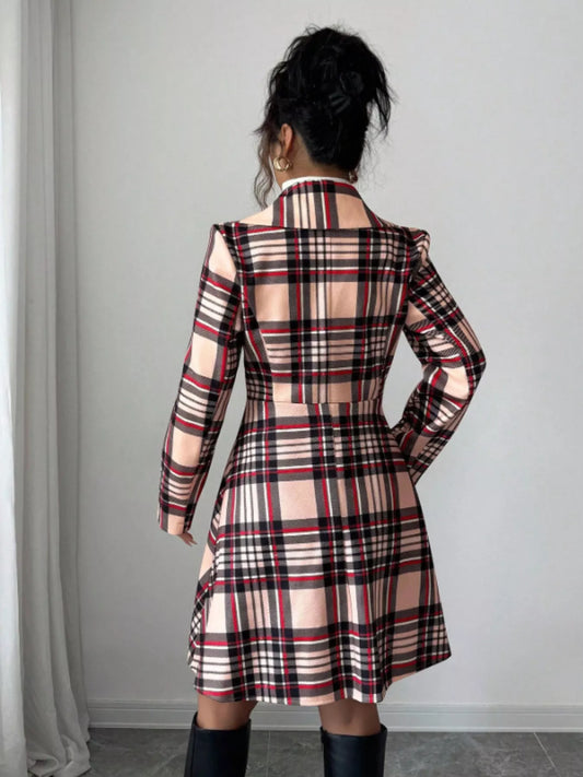 Plaid Button Up Long Sleeve Coat — women's coat Australia