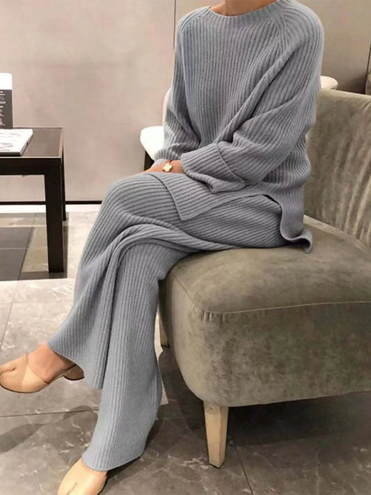 Women's Full Size Ribbed Knit Relaxed Fit Top and Pants Sweater Set Plus Size — women's knitwear Australia