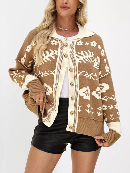 Women's Floral Pattern Button-Down Cardigan — women's knitwear Australia