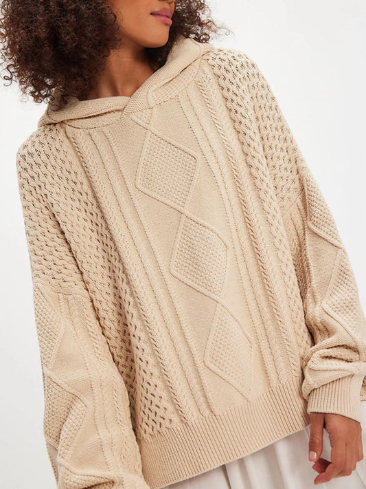Women's Texture Knit Long Sleeve Hooded Sweater — women's knitwear Australia