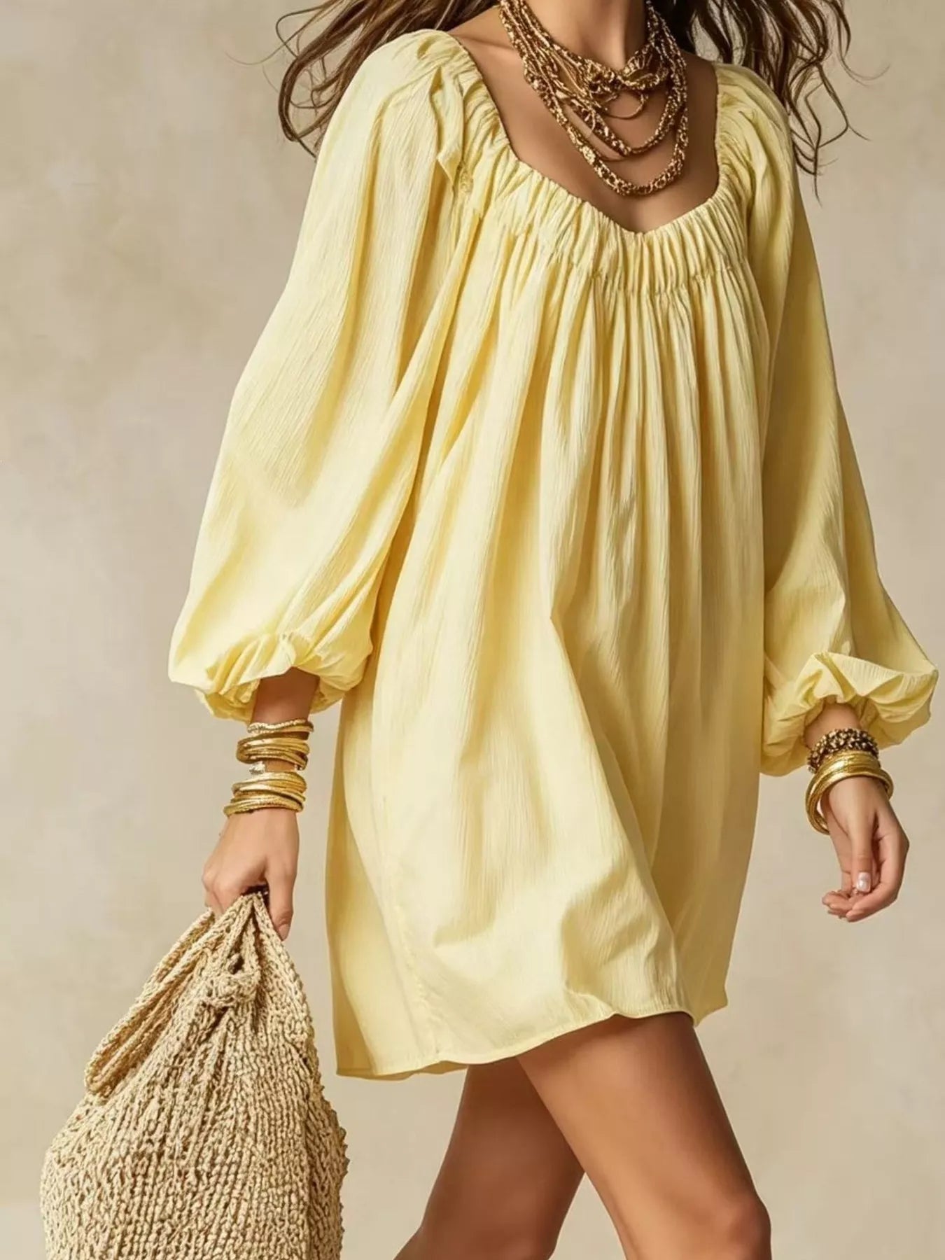 Women's Flowy Balloon Sleeve Mini Dress — Chic and Unique AU