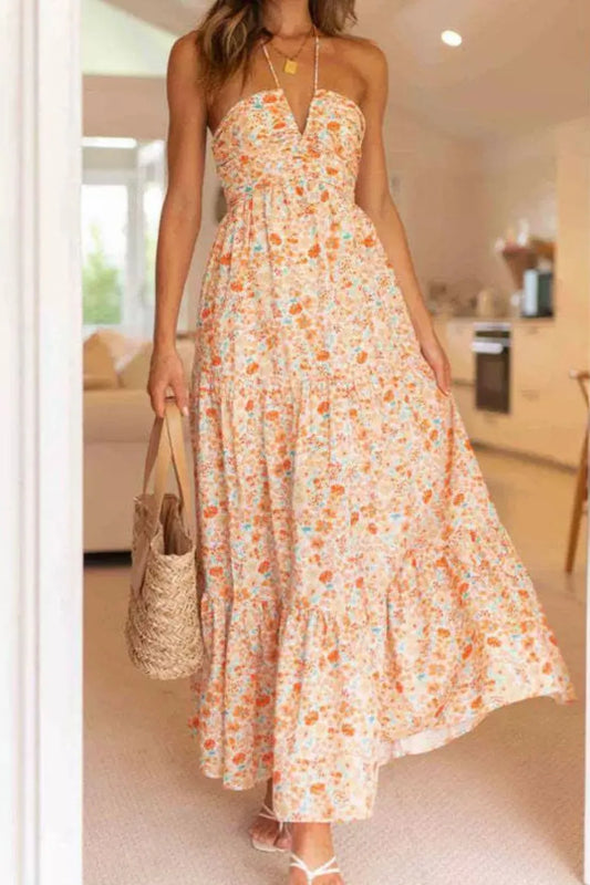 Floral Halter Neck Tiered Maxi Dress — women's maxi dress Australia