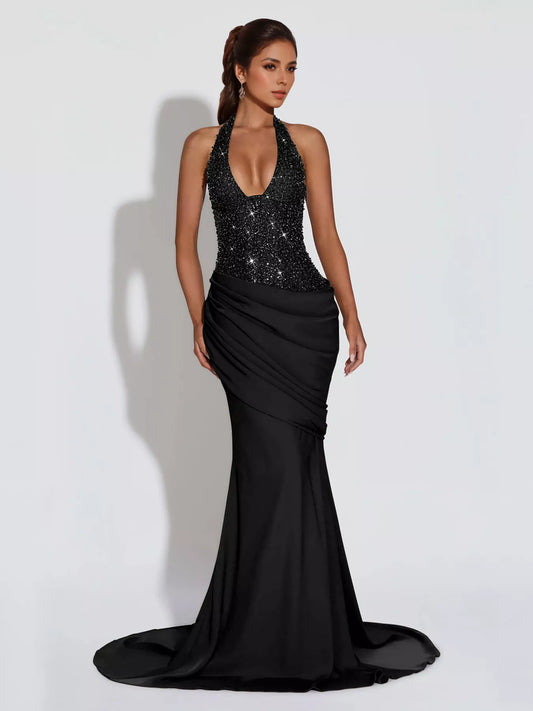 Sequin Halter Neck Maxi Dress — women's formal dress Australia