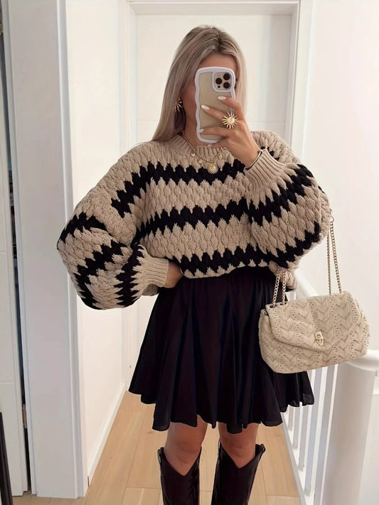 Women's Textured Striped Round Neck Sweater — women's knitwear Australia