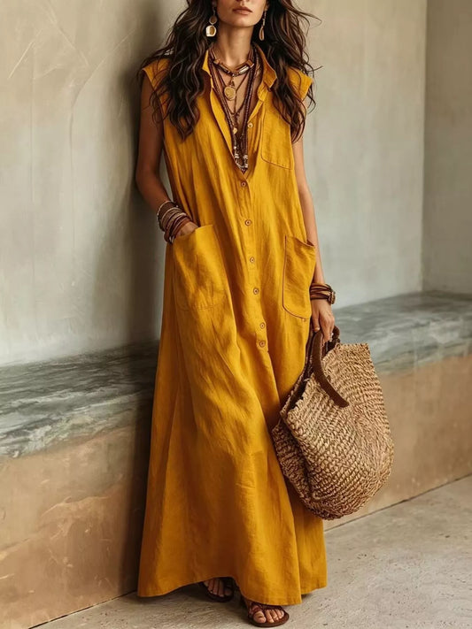 Sleeveless Button-Down Linen Maxi Dress — women's maxi dress Australia