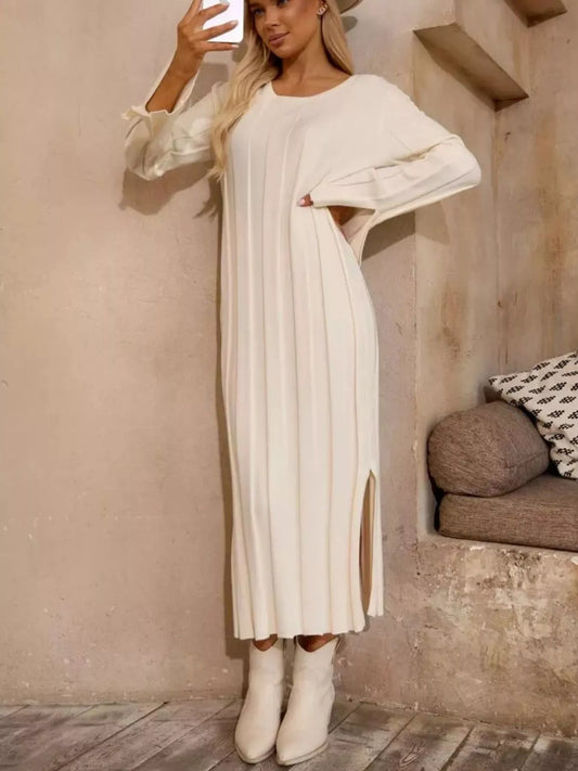 Women's Ribbed Knit Slit Sweater Dress — women's knitwear Australia
