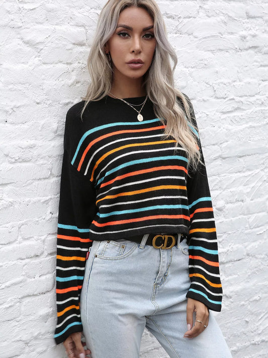 Women's Striped Long Sleeve Knit Top — women's knit sweater Australia