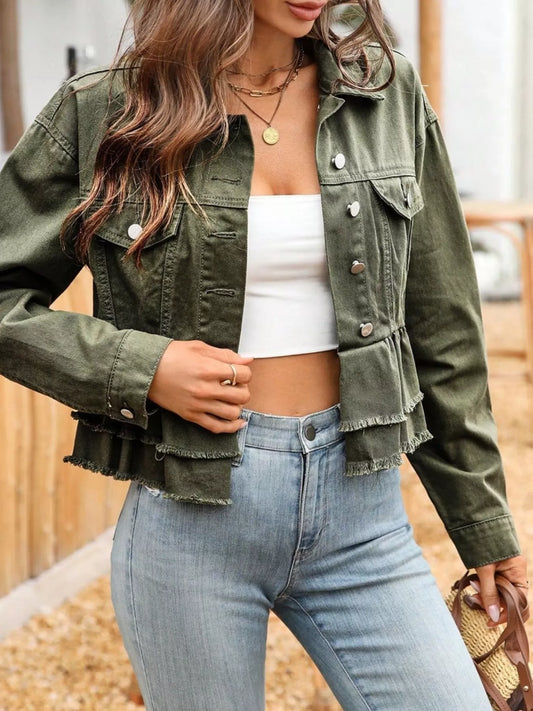 Ruffle Raw Hem Denim Jacket — women's jacket Australia