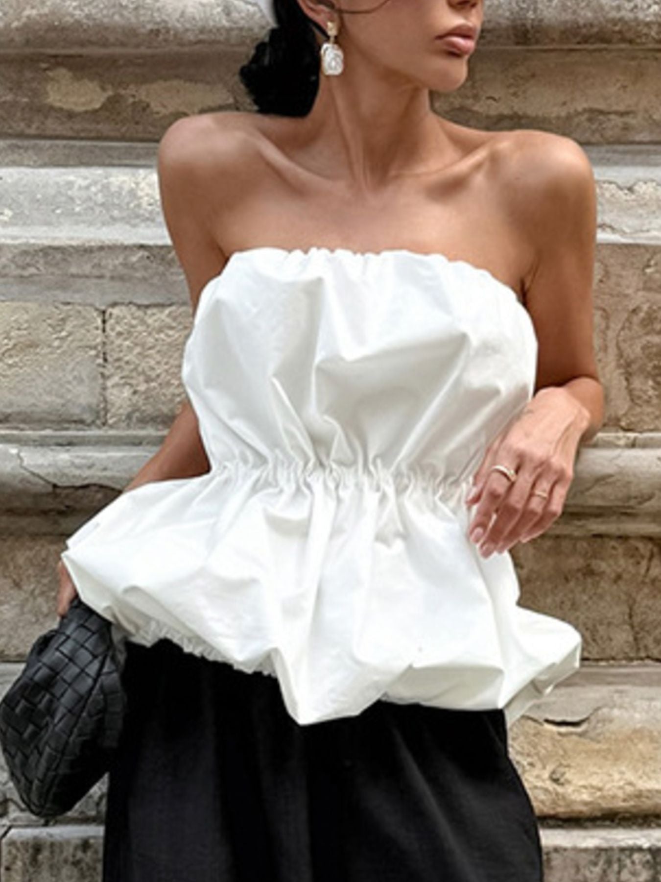 Ruched Bubble Hem Tube Top — women's top Australia