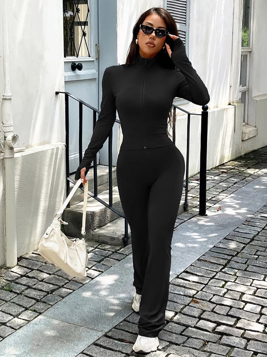 Zip Up Long Sleeve Outerwear and Pants Active Set — gym set Australia