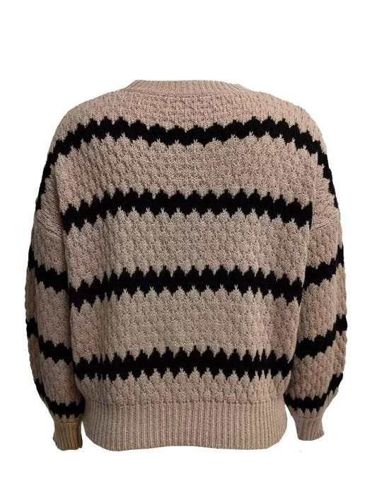Women's Textured Striped Round Neck Sweater — women's knitwear Australia